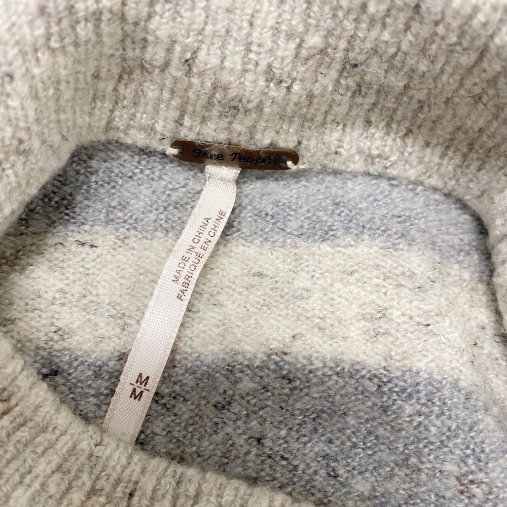 Free people striped mock neck raglan sleeve knit sweater Ivory/grey M - Picture 6 of 6